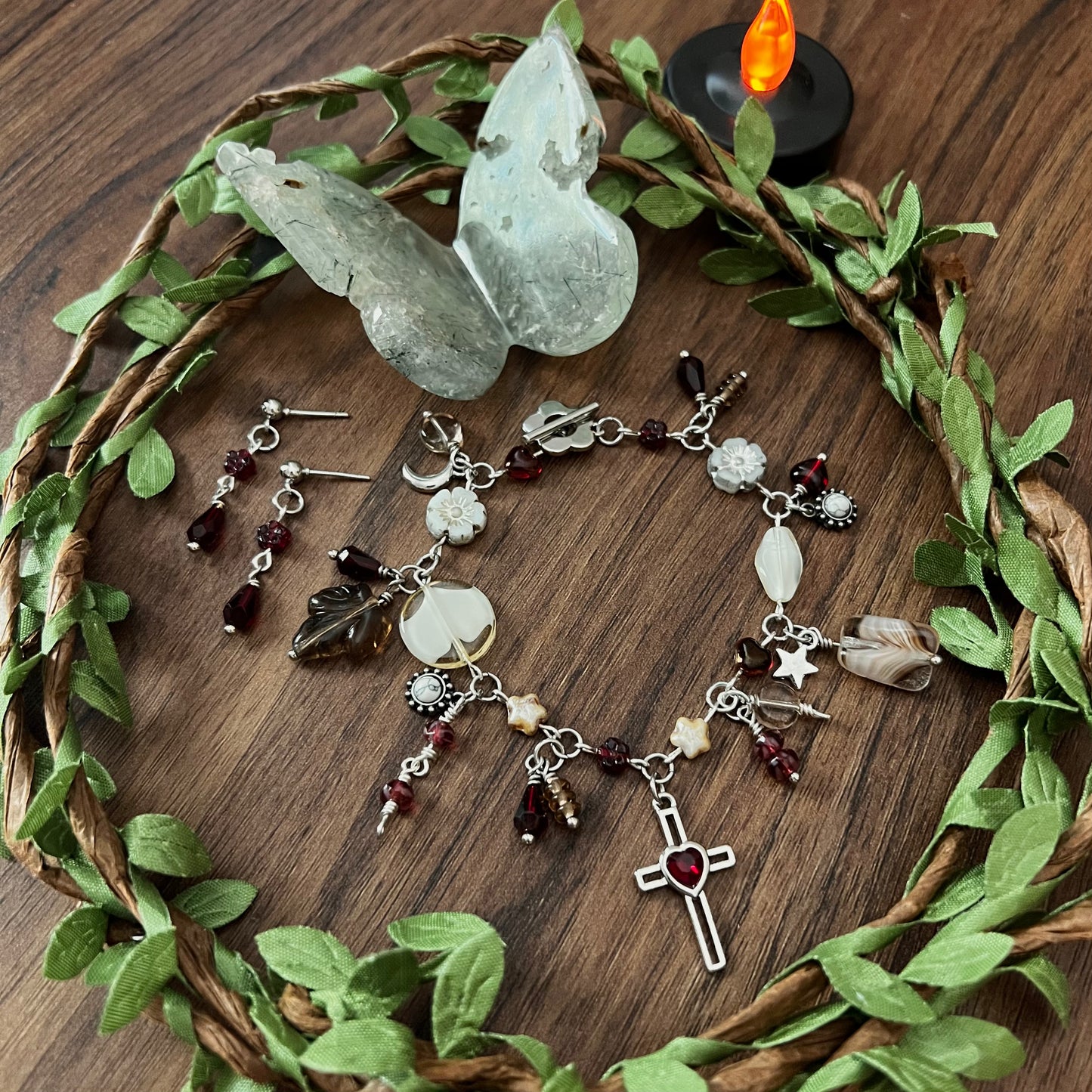 cranberries charm bracelet and earrings set