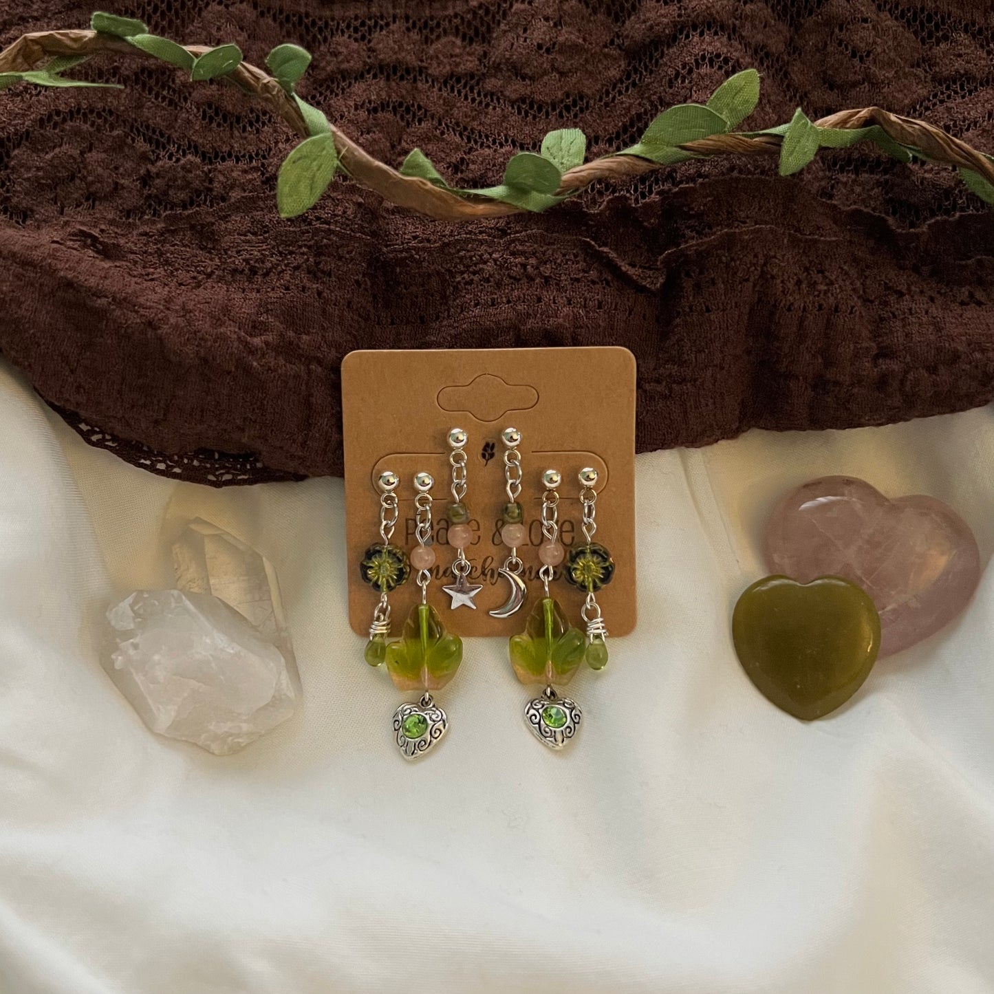 pink goes good with green earring set