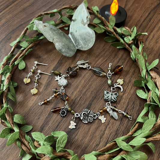 apothecary charm bracelet and earrings set