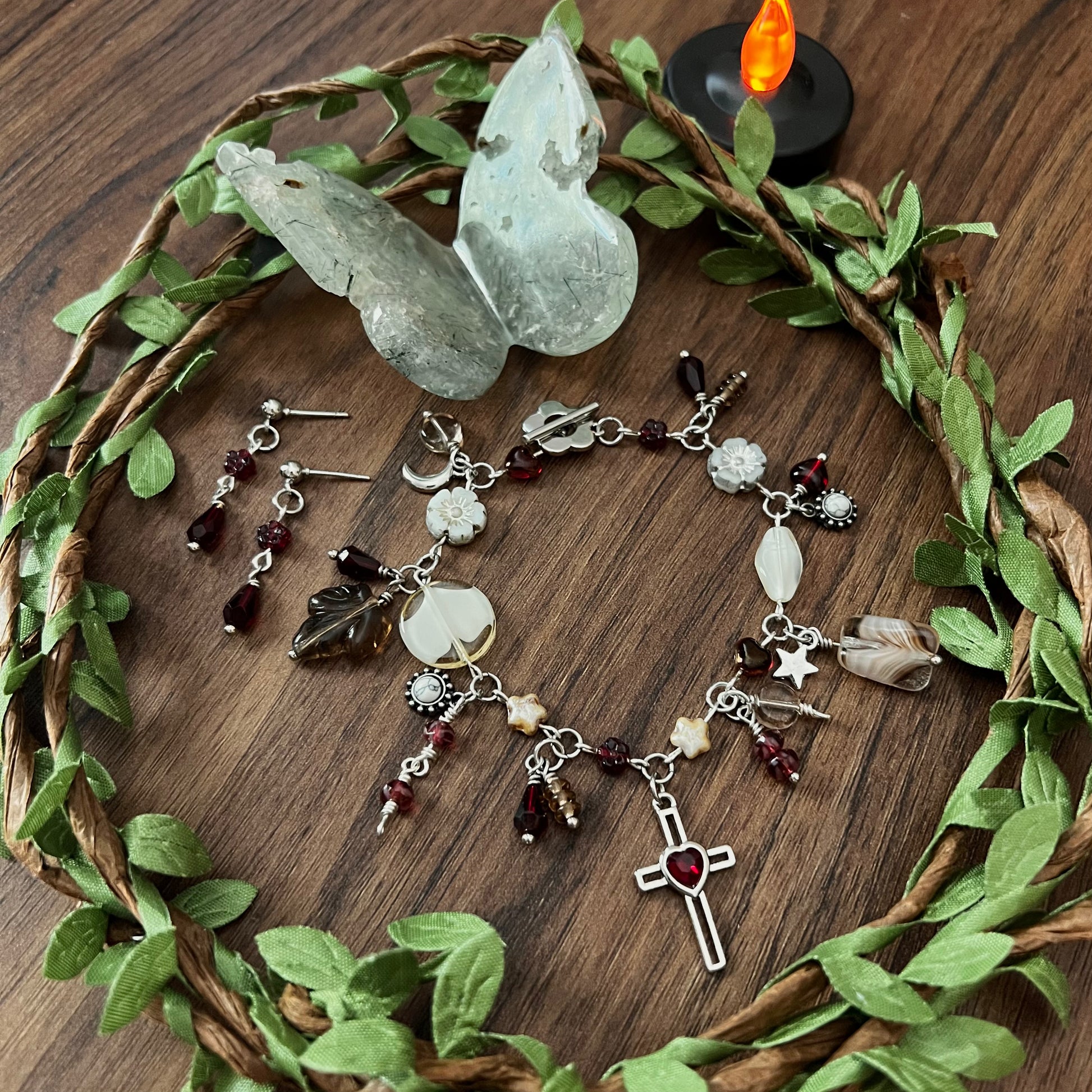 cranberries charm bracelet and earrings set