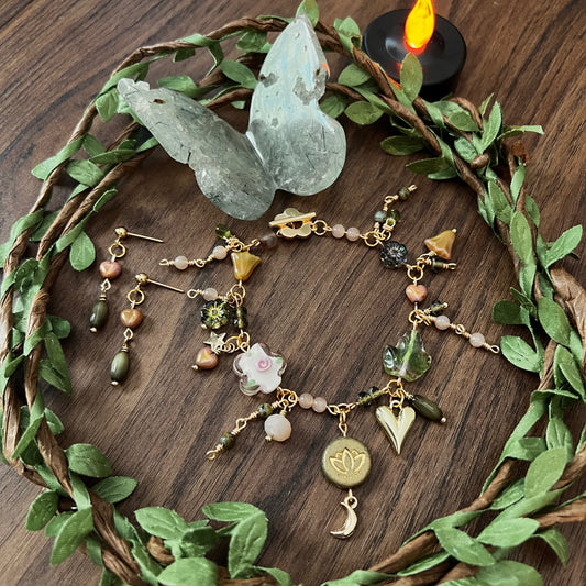 overgrown garden charm bracelet and earrings set
